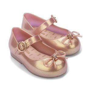 Mini Melissa Sweet Love BB Mary Jane Bow Flats Jelly Shoes Pink Rose Gold Size 7